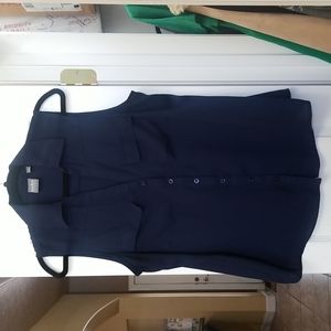 NY&Co SOHO Navy Blue Sleeveless Button Up Shirt Sz L